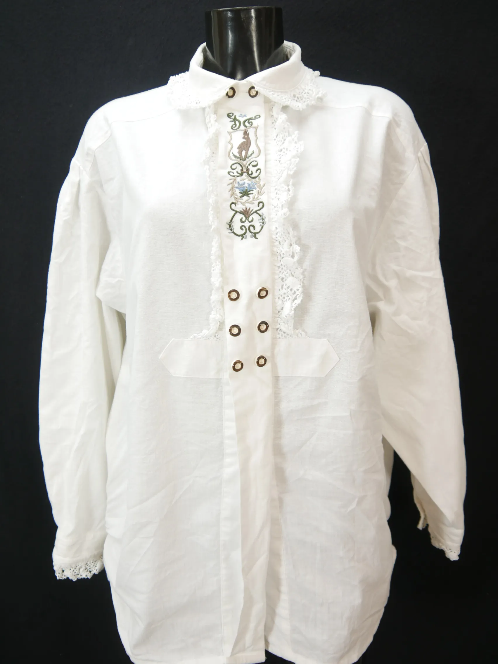 Gr.50 Trachtenbluse weiß Bluse Baumwolle mit Stickerei und Spitze TB7945