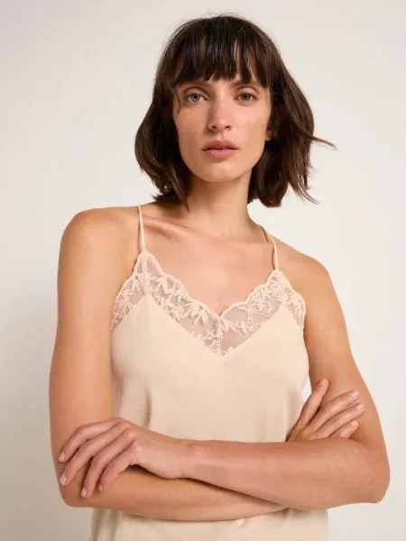 Lanius Damen Top GOTS mit Spitze sand