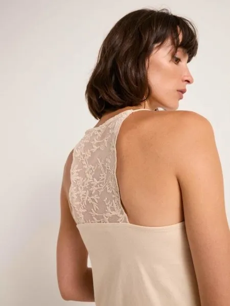 Lanius Damen Top GOTS mit Spitze sand