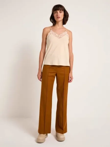 Lanius Damen Top GOTS mit Spitze sand