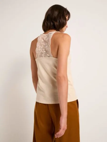 Lanius Damen Top GOTS mit Spitze sand