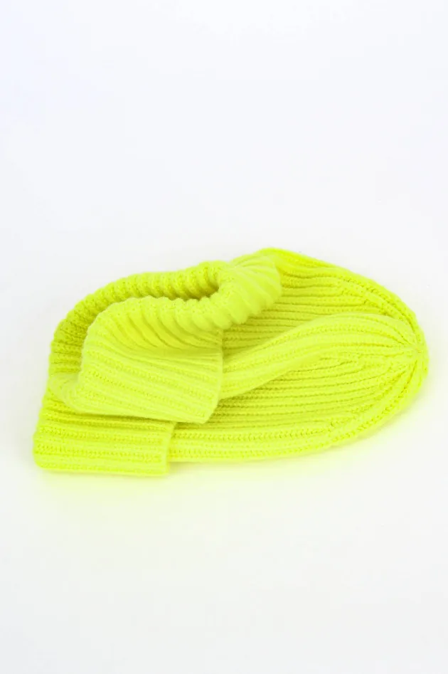Midi-Mütze aus Cashmere in Neongelb
