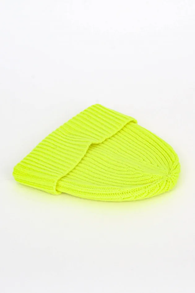 Midi-Mütze aus Cashmere in Neongelb