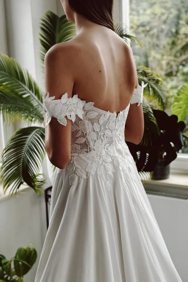 Schlichte Hochzeitskleider Chiffon | Brautkleider mit Spitze