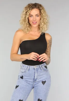Schwarzer One Shoulder Bodysuit